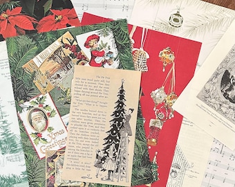 Vintage Christmas Ephemera, Holiday Book Pages, paper craft and junk journal materials