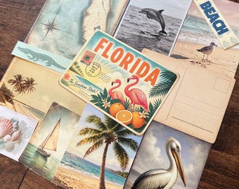 Florida Ephemera Kit: Tropical Beach Retro Travel Scrapbook Paper Pieces