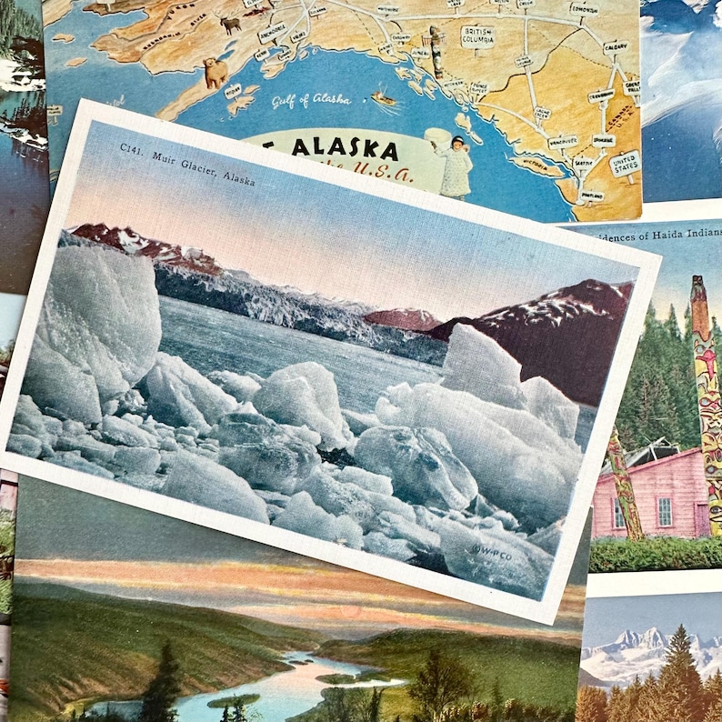 Cartes postales anciennes d'Alaska : glaciers, nature sauvage, villes