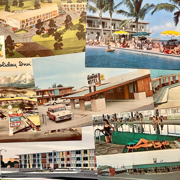 Set of Vintage motel/hotel Postcards, motel Postcard, Postcard pack, Vintage travel postcards, travel Postcard set, 50s postcards, summer