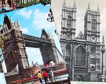 Vintage England Postcard Set: London Travel, English countryside and British town Souvenirs