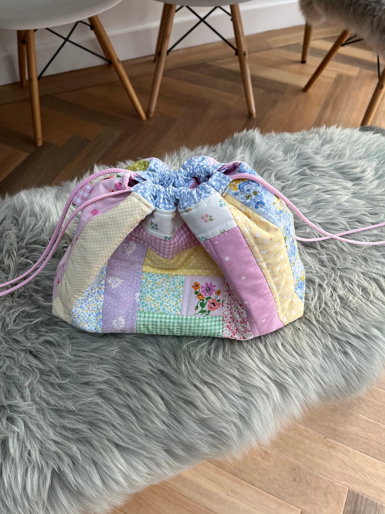 LARGE Patchwork Drawstring Crochet Knitting Project Bag / Toiletry Bag ...