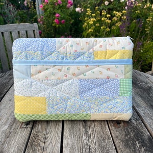 Handmade Quilted Blue and Green Patchwork Laptop Case – Made to Order & One of a Kind