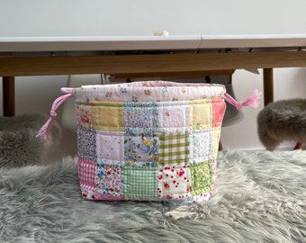 Medium patchwork quilted project crochet knitting  bag / toiletry bag - made to order