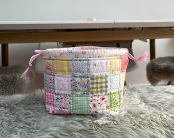 Medium patchwork quilted project crochet knitting  bag / toiletry bag - made to order