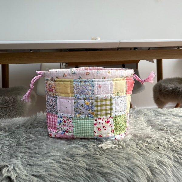 Medium patchwork quilted project crochet knitting  bag / toiletry bag - made to order