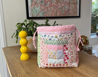 EXTRA LARGE patchwork quilted project crochet knitting  bag / toiletry bag