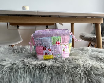 Mini patchwork quilted project crochet knitting  bag / toiletry bag