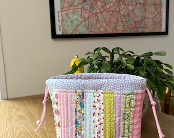 Medium patchwork quilted project crochet knitting  bag / toiletry bag- made to order