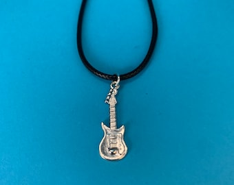 Guitar Necklace/Silver Snake Chain or Black Necklace Cord/Gift for Musicians/Necklace for Musicians