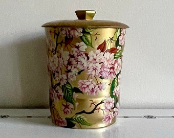 Vintage George W Horner Style Biscuit Toffee Gold Themed Tin Cherry Blossoms