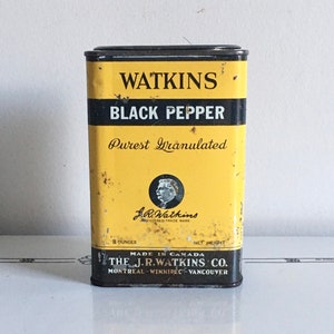Vintage 1940s-50s Yellow J.R Watkins Company Purest Granulated Black Pepper Tin
