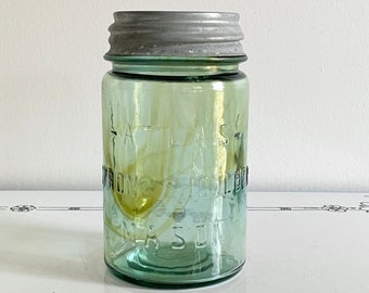 Beautiful Scarce Green Amber Swirls Strong Shoulder Atlas Mason Canning Jar