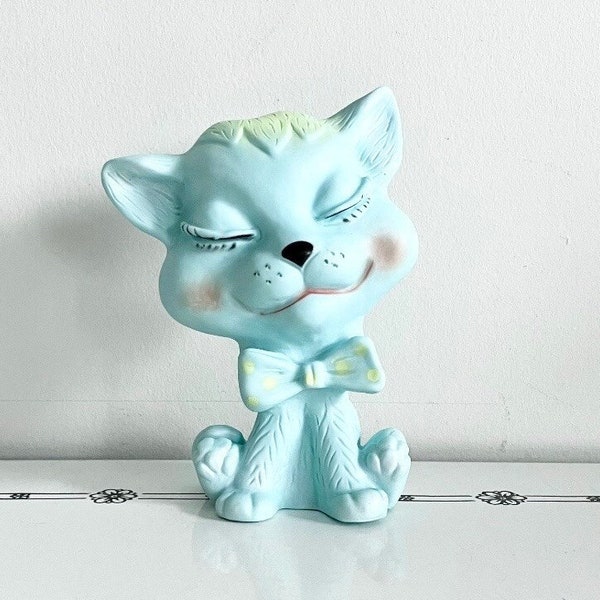 Vintage Tilly-Toy Kitschy Rubber Squeaky Toy Funky Blue Cat Figurine