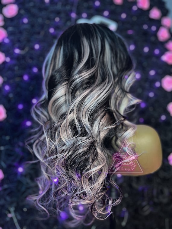 Estella Black and White Highlights Lace Front Wig - Etsy Estella Black and White Highlights Lace Front Wig - Etsy