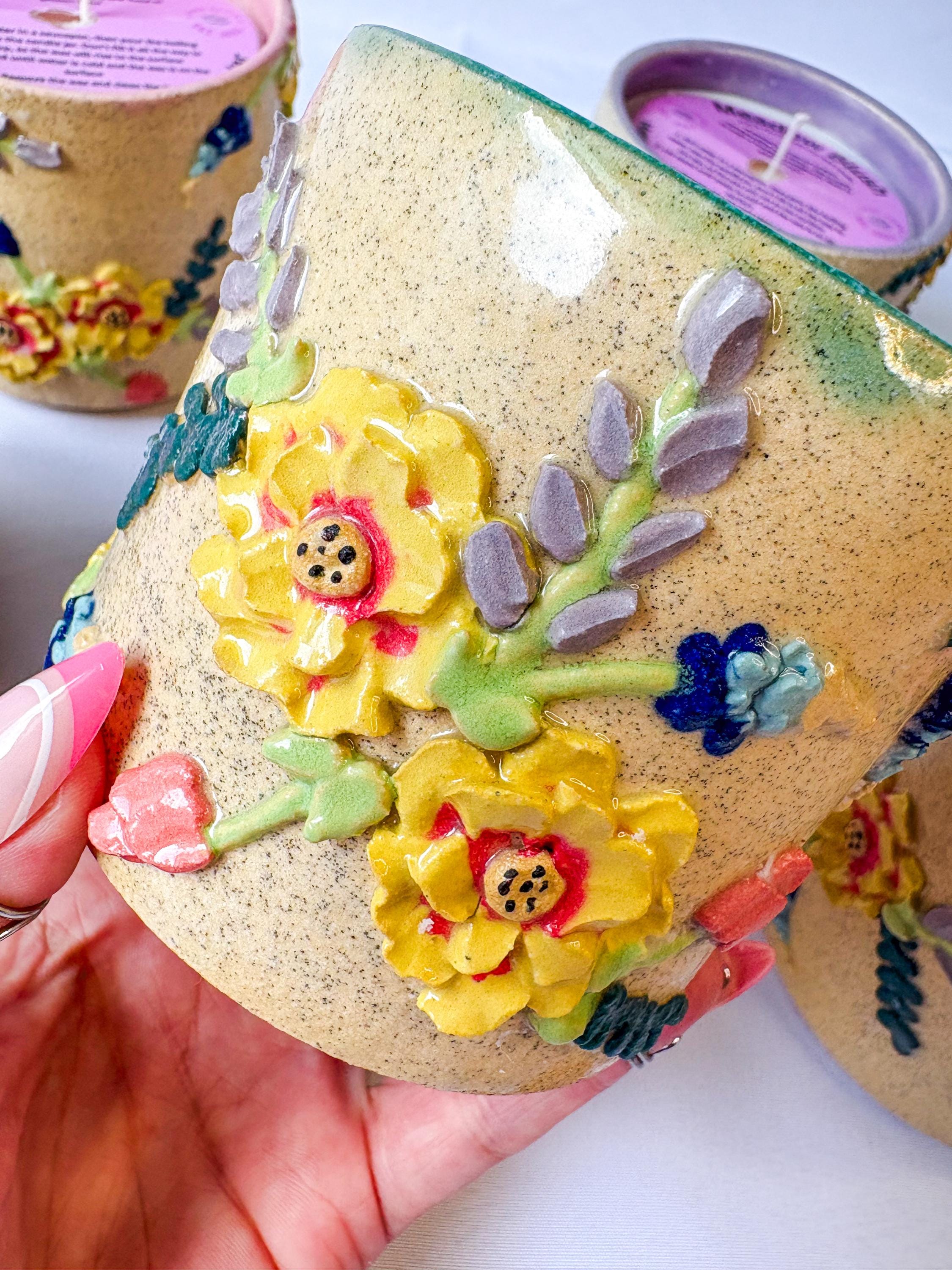 陶器の花のキャンドル - Etsy 日本