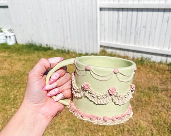 Mint and Pink Ceramic Cake Mug