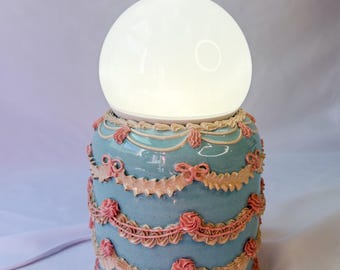 Blue and Pink Ceramic Cake Table Lamp