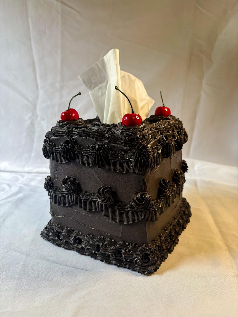 Vintage Pink Fake Cake Tissue Box Holders Square - Black