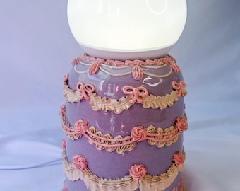 Purple and Pink Ceramic Cake Table Lamp