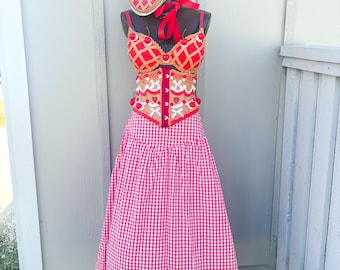 Cherry and Blueberry Pie Pin-Up Costumes -  Pie Bra and Wait Corset  &  Gingham Skirt