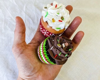 Christmas Fake Mini Cupcake Magnets - Vanilla and Chocolate 2 pack