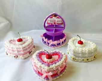 Customizable Heart Fake Cake Jewelry Box with Mirror