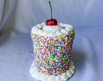 Rainbow Sprinkles with a Cherry on Top Fake Cake Box