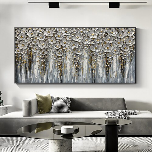 Abstract Blossom Flower Oil Painting on Canvas, shops Large Original White Floral Landscape Textured Painting Modern Living Room Wall Art Decor