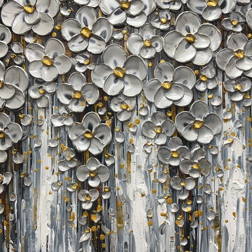 Abstract Blossom Flower Oil Painting on Canvas, shops Large Original White Floral Landscape Textured Painting Modern Living Room Wall Art Decor