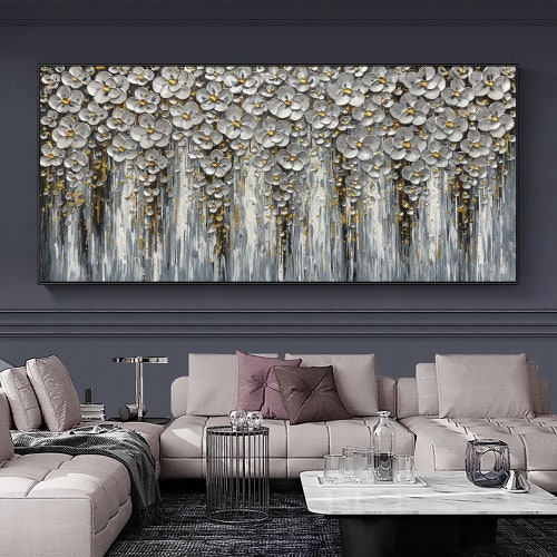 Abstract Blossom Flower Oil Painting on Canvas, shops Large Original White Floral Landscape Textured Painting Modern Living Room Wall Art Decor