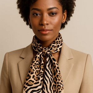 100% Silk Satin Quality Leopard Print Scarf – Luxurious and Elegant Neck Scarf | Stylish Women's Accessory | Animal Print Scarf