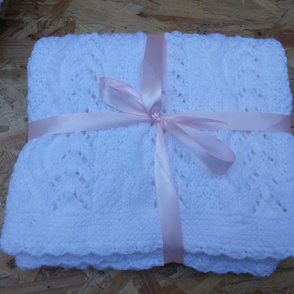 Crochet Baby Blanket, White Baby Blanket, Acrylic Blanket, Christening Gift, Baby Gift, Crib Size Blanket, Baby Shower Gift, New Baby Gift