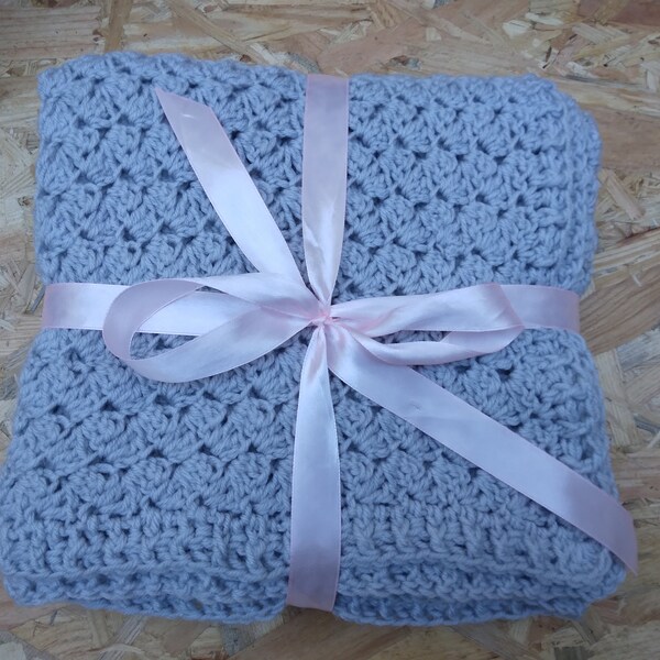 Crochet Baby Blanket, Grey Baby Blanket, Baby yarn Blanket, Christening Gift, Baby Gift, Crib Size Blanket, Baby Shower Gift, New Baby Gift