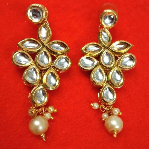 Kundan beads Earrings - medium to light weight