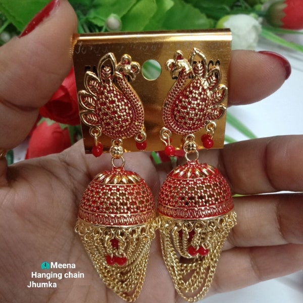 Lightweight Jhumka with dangling chains - multiple colors