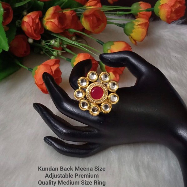 Kundan Stones with Meena back adjustable ring