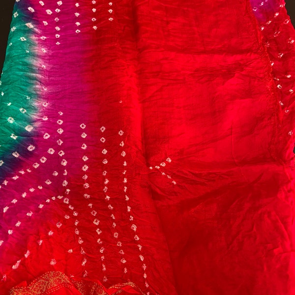 Bandhni silk dupatta - Tie and Dye prints lots of vibrant colors