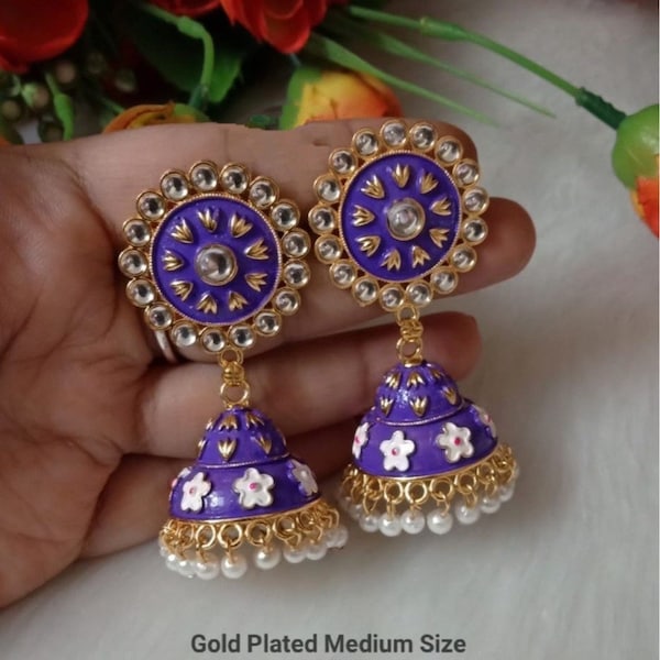 Gold plated medium size light weight color plated Jhumka