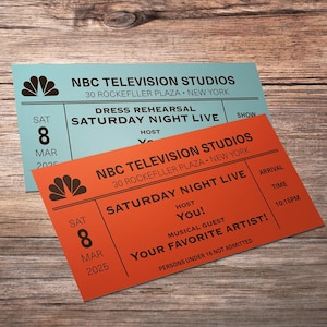 ¡Réplica de boleto de SNL personalizado! ¡Recuerda tus programas favoritos o crea el programa Saturday Night Live de tus sueños!