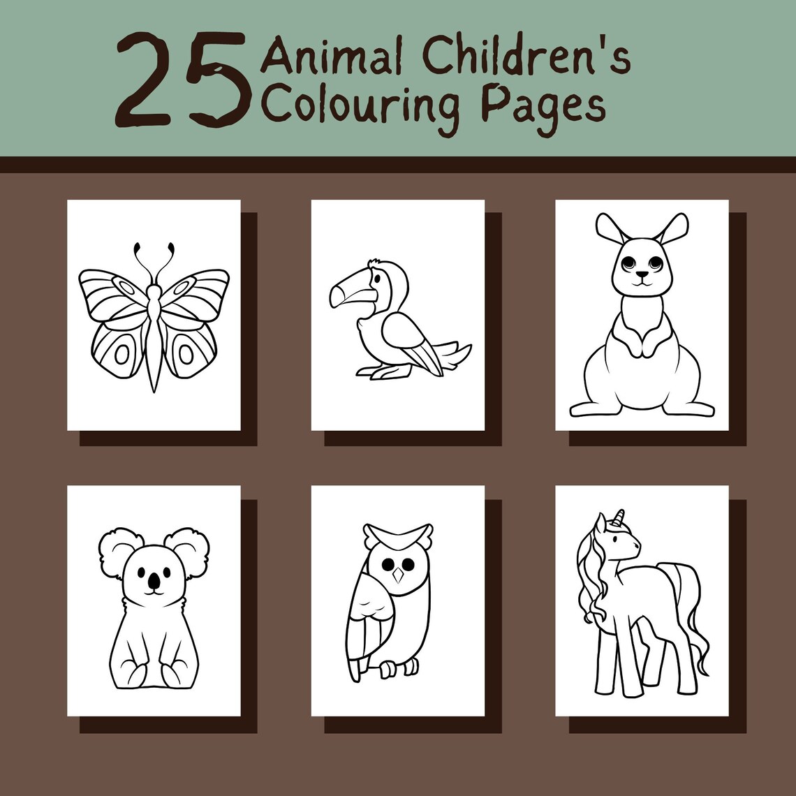 25 Children's Animal Colouring Pages - Etsy
