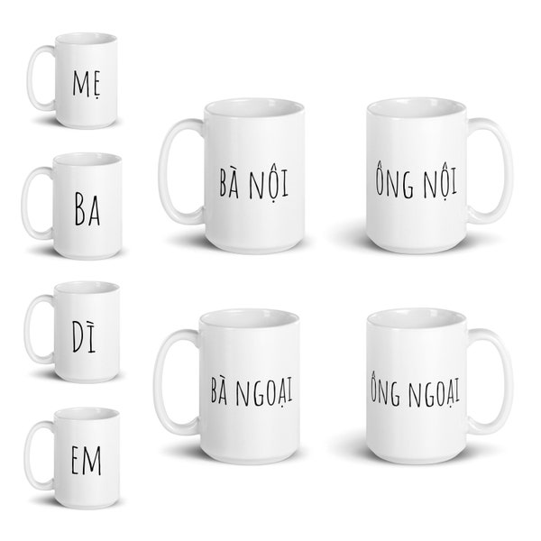 Vietnamese Family Mugs, Coffee Cup, Mom Dad Grandma Grandpa Gift, Personalized