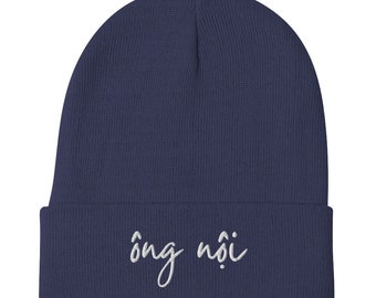 Vietnamese Grandpa Beanie, Embroidered Ong Noi, Father's Day Gift, Pregnancy Baby Announcement