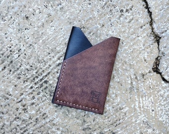 Minimalistic card holder from leather. Slim handmade leather cardholder. Small, elegant and sleek handcrafted credit card wallet. Great gift