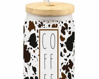 Glass Can designs, Cow print Coffee, Sublimation Designs and Instant Digital Downloads and png