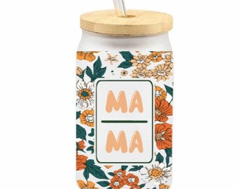 Hippie flowers, Mama, Glass can, Libby, Sublimation Designs