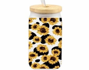 Cow and Sunflower Glass can, libby, sublimation design