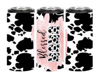 Blessed Mama Cow print, Sublimation Designs, Skinny Can Koozie, Instant Digital Downloads