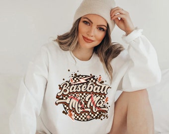 Retro Baseball Mama, Round Checkered Background, DTF file, Sublimation Designs and Instant Digital Downloads,