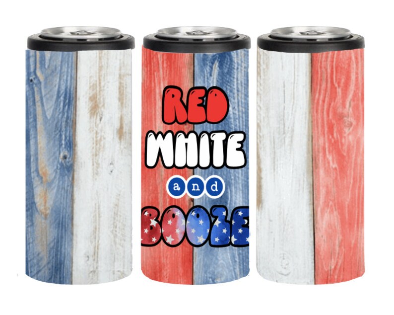 Red White and Booze Sublimation Designs Skinny Can Koozie Etsy